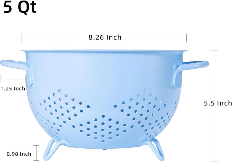 BeFare Metal Colander 5 Quart Powder Coated Self-draining Metal Strainer with Base,Kitchen Pasta Fruit Vegetable Basket with Double Handles,blue - Image 2